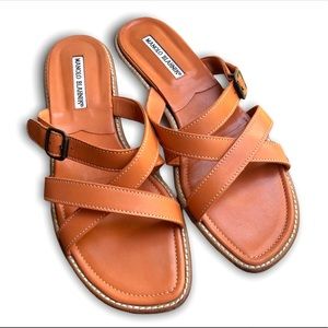 MANOLO BLAHNIK Orange Leather Slides / Sandals